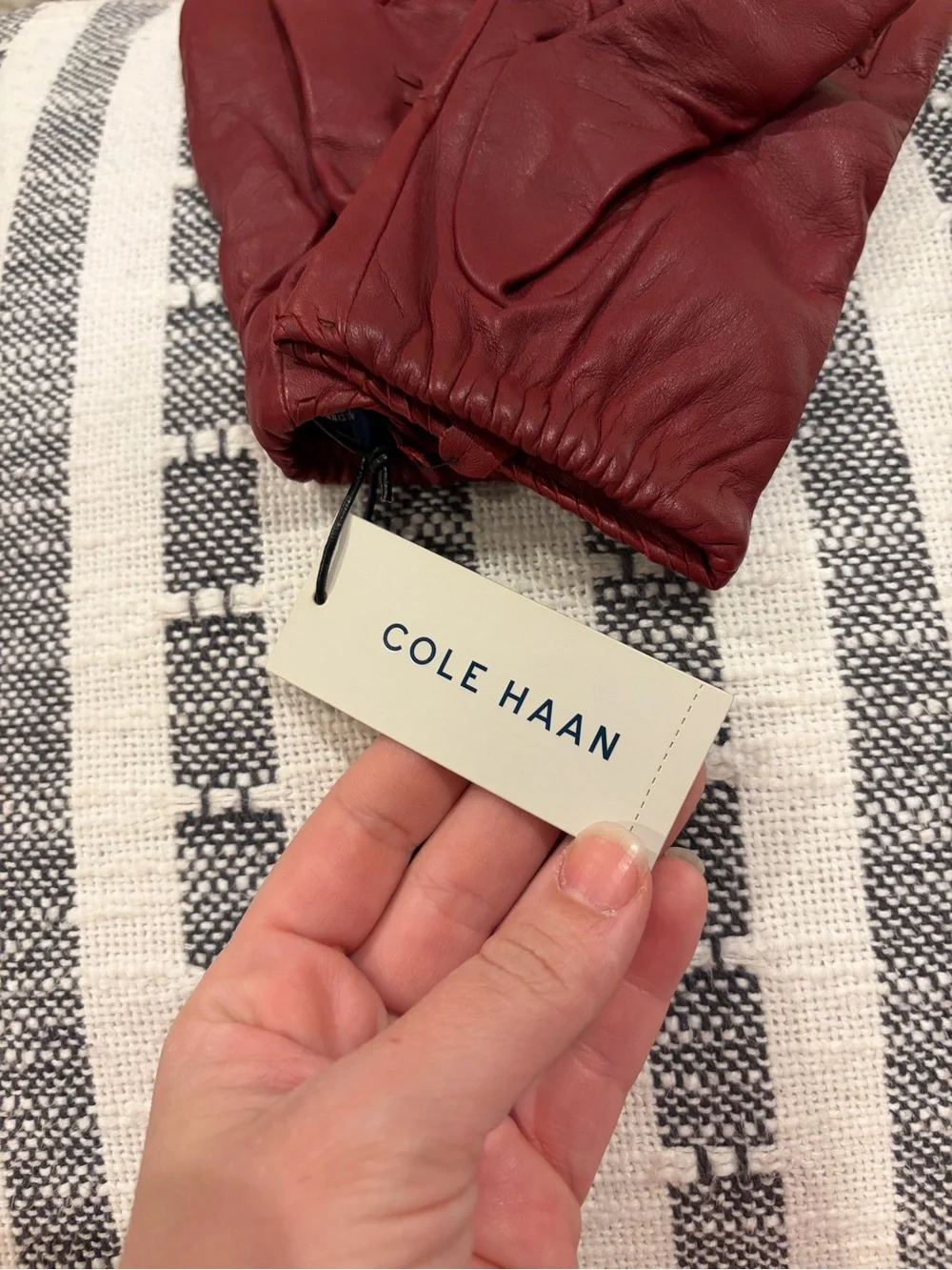 Cole Haan Leather Whipstitch Gloves Cashmere Wool Lined NWT Large